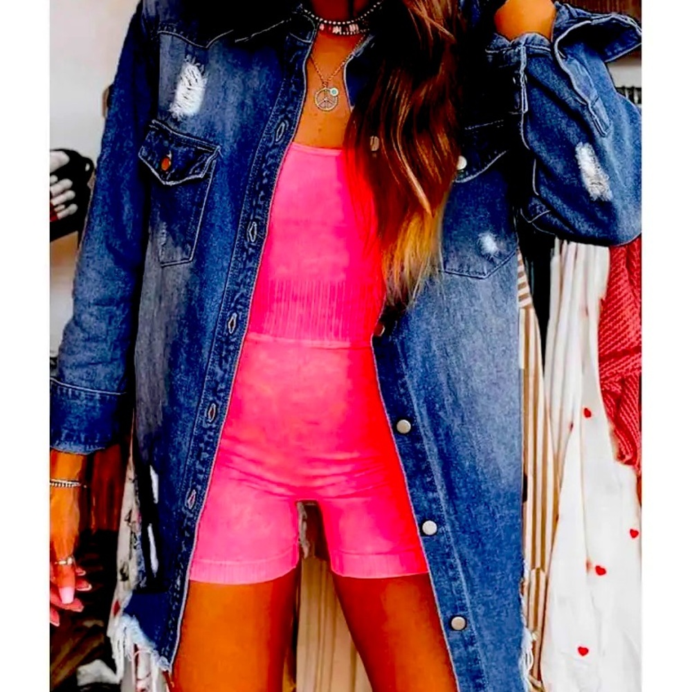 BY TAXI DENIM! A LONGLINE WITH SOME HOLES IN THE FRONT AND BACK! PERFECT CASUAL!